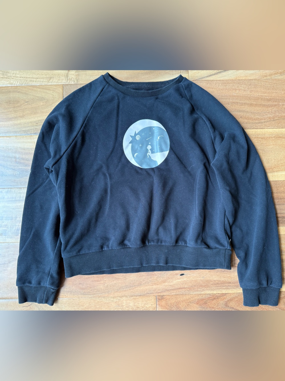 ZYIA Black Crewneck Sweatshirt with Moon & Stars Graphic